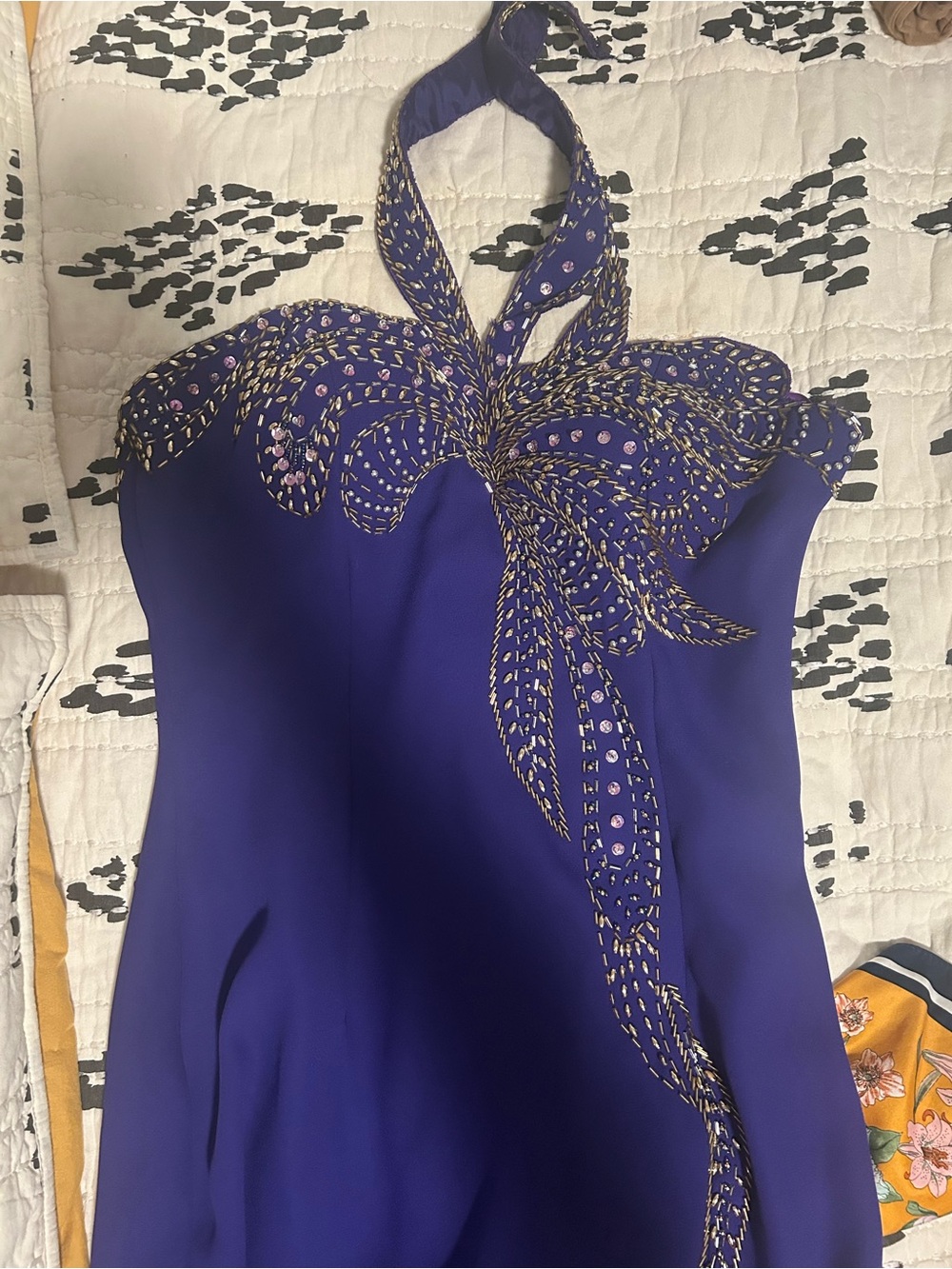 Alyce Paris Purple Prom Dress with Gold Accents